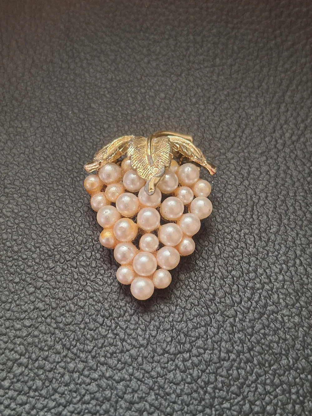 Vintage Gold and Pearl Grape Cluster Brooch - Pink Pearls